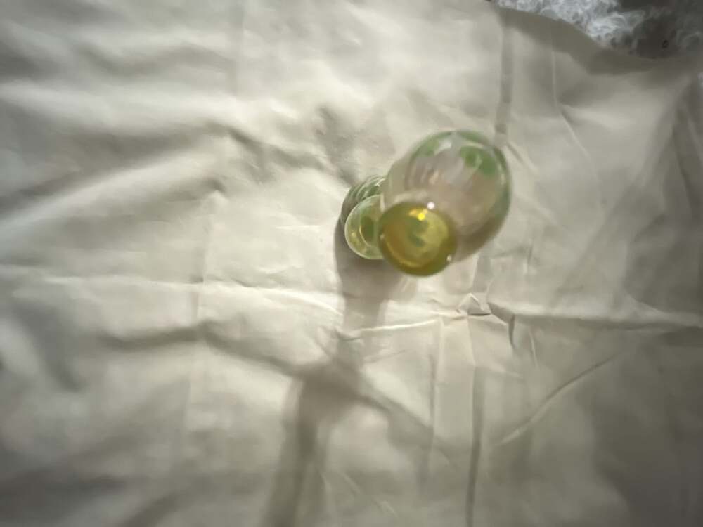 Handmade Green and White Patterned Glass Bubbler Piece - Picture 5 of 6